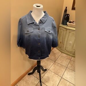 One World Women’s Cropped Denim Jacket Ombré Button Up Size 3X New with Tags